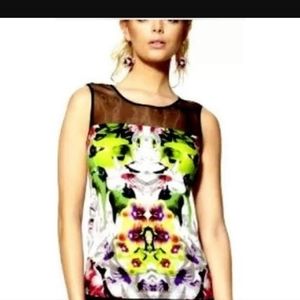 Prabal Gurung For Target Women's Green Floral Tulle Lace Sleeveless Top.